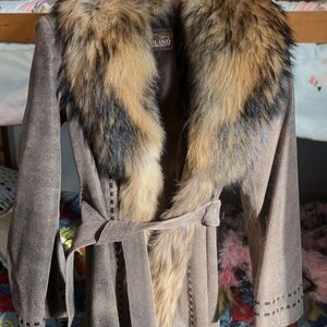 Women's Brown Coat with Faux Fur Collar